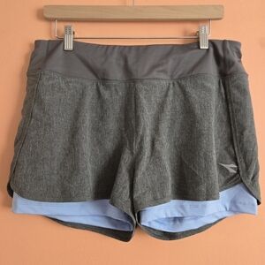 Diadora Double Layer Gray and Blue Athletic Shorts L